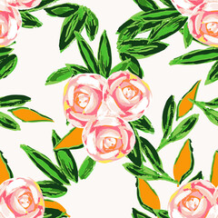 Pink Lotus Felt pen Vector Seamless Pattern.