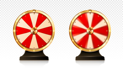 Fortune wheel spin, casino lucky roulette game of chance with money prizes, lose and jackpot win sectors. Gambling lottery or raffle online entertainment, amusement, Realistic 3d vector illustration