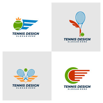 Set of Tennis with Wing logo vector template, Creative Tennis logo design concepts