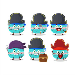 Cartoon character of blueberry macaron with various pirates emoticons