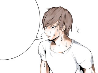 漫画風カラー_暑くて汗をかく白シャツの男_横_吹き出し