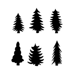 Obraz premium Isolated tree on the white background. Tree silhouettes. set of tree pine silhouette collections. Set for the design of various works, brochures, posters. 