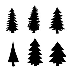 Obraz premium Isolated tree on the white background. Tree silhouettes. set of tree pine silhouette collections. Set for the design of various works, brochures, posters. 