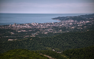 landscape panoramic view of the Black Sea coast in Sochi Russia