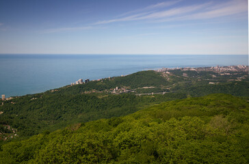 Fototapeta na wymiar landscape panoramic view of the Black Sea coast in Sochi Russia