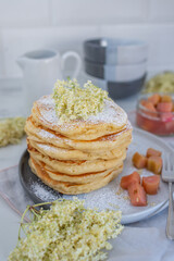 sweet home made elderflower rhubarb pancakes