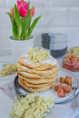 sweet home made elderflower rhubarb pancakes