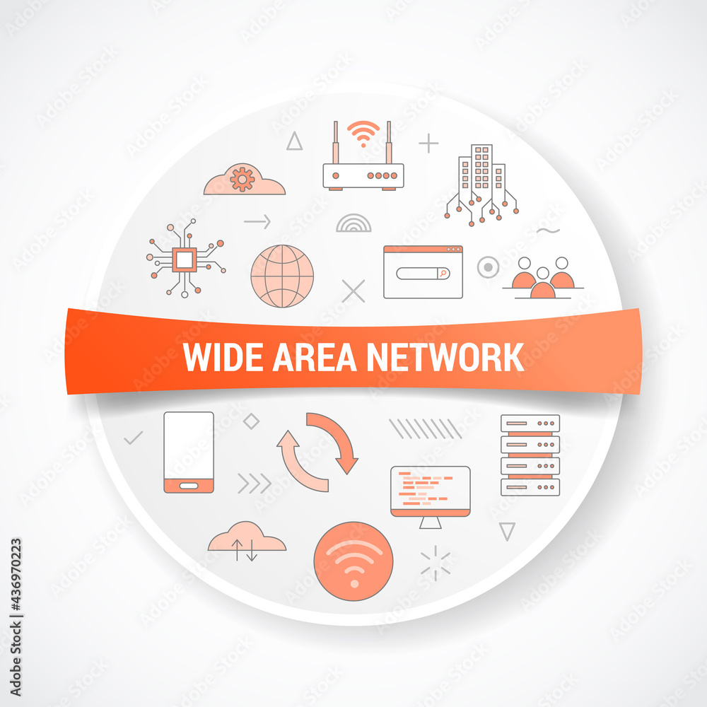 Poster wan wide area network concept with icon concept with round or circle shape