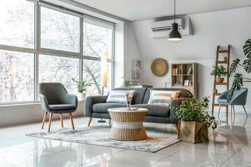 Interior of stylish living room with glowing lamps © Pixel-Shot