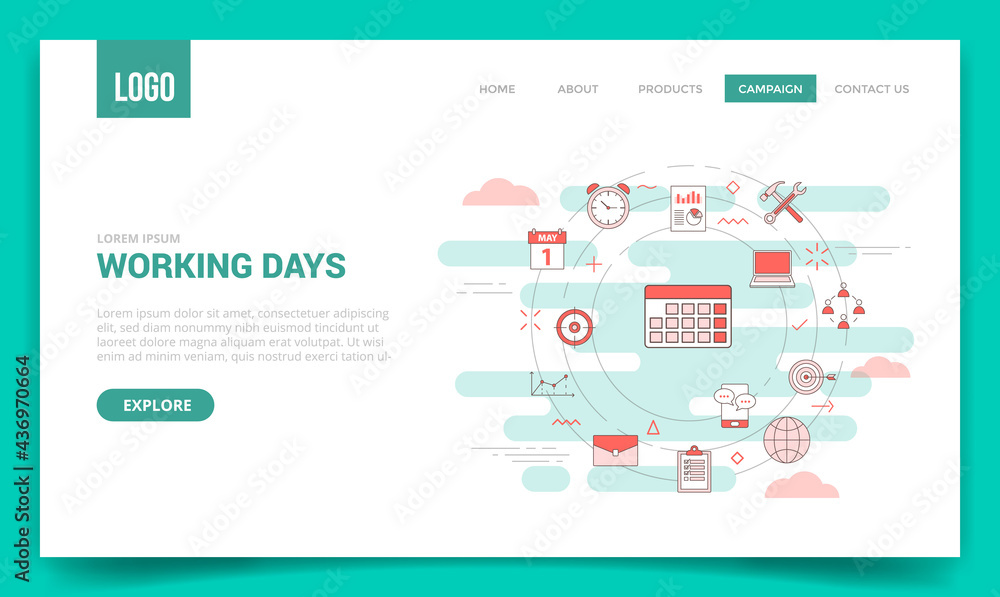 Aufkleber working days concept with circle icon for website template or landing page homepage