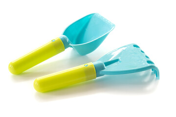 spade and rake isolated on white background.Educational games for children.close-up