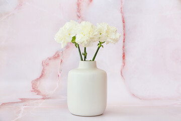 Obraz na płótnie Canvas Vase with beautiful carnation flowers on light background