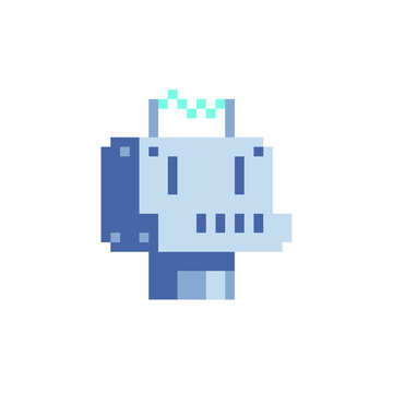 Robot pixel art character avatar profile picture. Flat style. Game assets. 8-bit. Isolated vector illustration.  Design for logo, sticker, app.