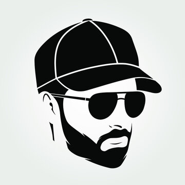 Bearded handsome men in a baseball cap. Hipster face icon isolated. Vector illustration	