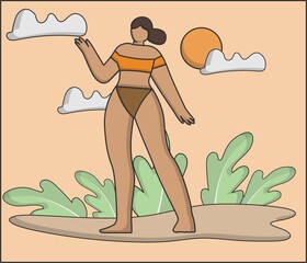 Vector illustration flat design girl in bikini