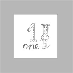 kids card one number mathematics develope