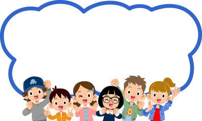 元気な子どもたちの上半身と吹き出し
