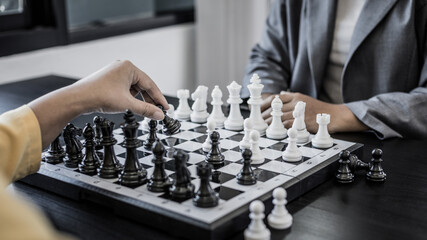Business woman playing chess, Proactive business planning and marketing strategy just like playing...
