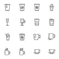 Coffee shop drinks line icons set