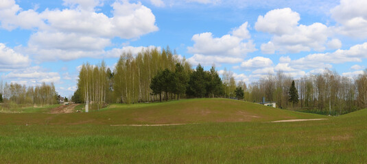 A typical spring rural Lithuanian panoramic  landscape