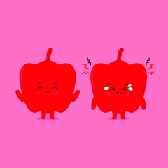 Cute Red Peppers Characters Smiling and Sad
