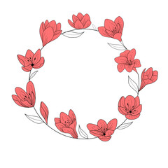 Floral, botanical wreath. Crocus Vernus. Vector illustration.