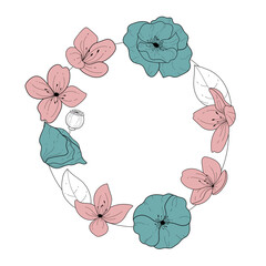 Floral, botanical wreath. Vector illustration.