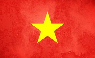 Watercolor texture flag of Vietnam. Creative grunge flag of Vietnam country with shining background