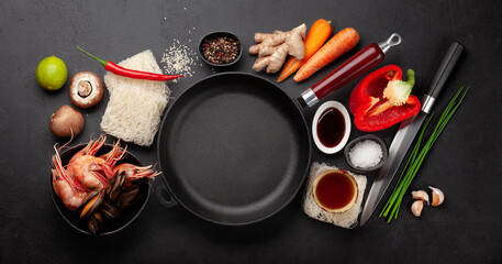 Ingredients for wok cooking - obrazy, fototapety, plakaty