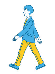 前を向いて歩く男子学生のイラスト