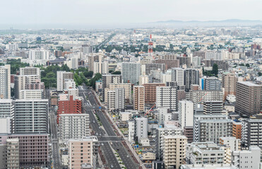 Obraz na płótnie Canvas city skyline aerial view of Sendai in Japan