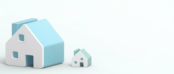 Property industry growth Concept and blue small Housing with idea Creative Origami Paper Cut style on blue background. copy space, banner, website, poste - 3d rendering