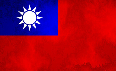 Watercolor texture flag of Taiwan. Creative grunge flag of Taiwan country with shining background