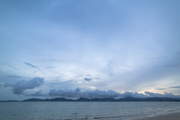 Scene of landscape views cloud moving above mountain range in summer day,.nature rain cloud of nature cloudscape sky At Phuket big Buddha on the high mountain, Phuket,Thailand. .