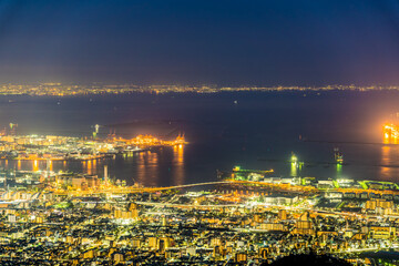 摩耶山から見た神戸六甲アイランドの夜景。初春、3月。