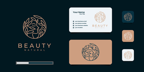 Creative beauty woman hair salon combine with nature concept, logo and business card design.	