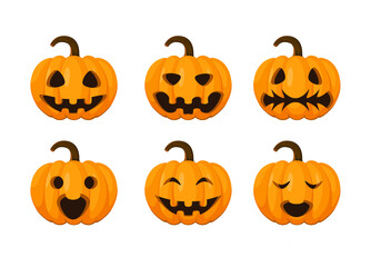 A set of fun Halloween pumpkins on a white background.