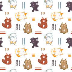 Obraz premium Seamless Pattern with Cartoon Cat Illustration Design on White Background