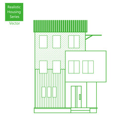 シンプルな線画の一戸建て、一軒家のイラスト（三階建て）マイホーム木造住宅　ベクター