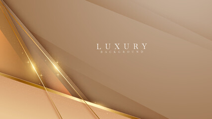 Elegant brown shade background with line golden elements sparkle. Realistic luxury paper cut style 3d modern concept. vector illustration for design.