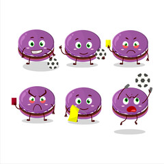 Grapes dorayaki cartoon character working as a Football referee