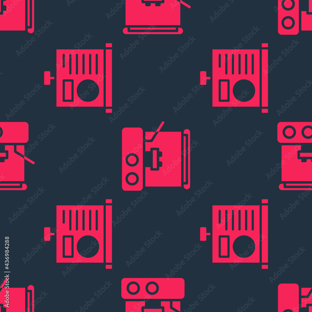 Poster set chalkboard with diagram and coffee machine on seamless pattern. vector
