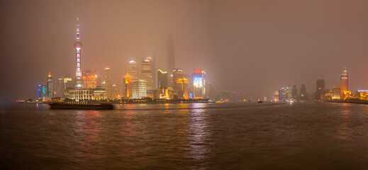 Pudong District of Shanghai at Night, China