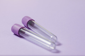 Purple empty vacuum blood collection tube test with EDTA as anticoagulant for Medical laboratory on...