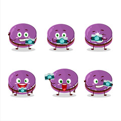Photographer profession emoticon with grapes dorayaki cartoon character