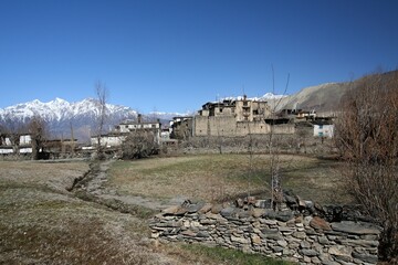 Fototapeta na wymiar The village of Jharkot in the Jhong Khola River Valley. Around Annapurna Trek. Nepal. Asia.