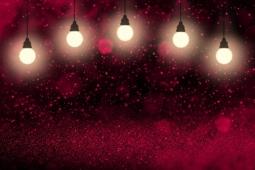 red beautiful brilliant glitter lights defocused light bulbs bokeh abstract background with sparks fly, holiday mockup texture with blank space for your content