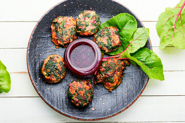 Healthy herb vegetarian cutlets,top view