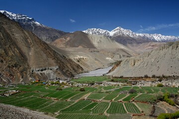At the confluence of the Jhong Khola and Kali Gandaki rivers, there is the village of Kagbeni....