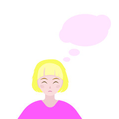 The girl gets upset, thinking about something. Vector illustration.